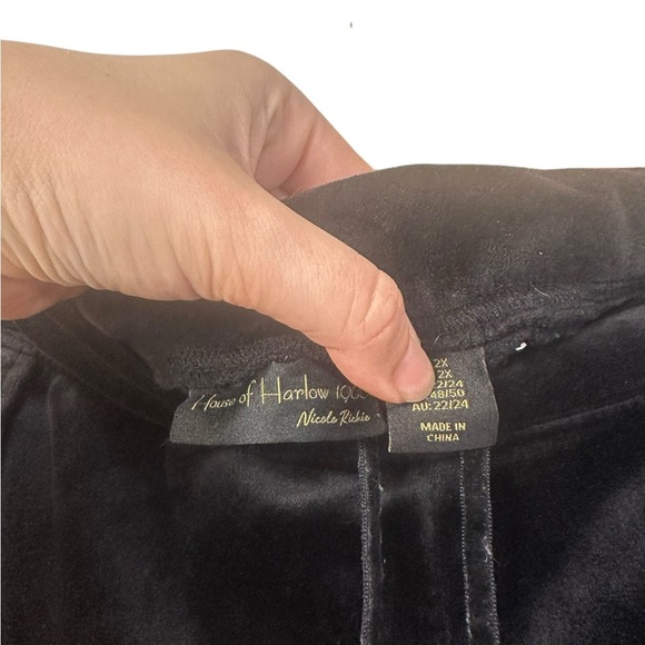 HOUSE OF HARLOW 1960 Pants Womens 2X Black Velvet Velour Pull On Jogger Pants - Picture 3 of 6